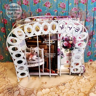 Distressed White Victorian Metal Magazine Rack Organizer