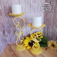 Yellow Distressed Metal Sunflower Candle Holders Country Farmhouse Decor