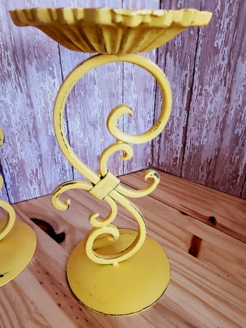 Yellow Distressed Metal Sunflower Candle Holders Country Farmhouse Decor