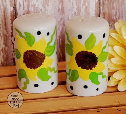 Hand Painted Sunflower Salt & Pepper Shaker Set Country Farmhouse Decor