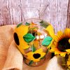 Hand Painted Sunflower Glass Vase, Country Farmhouse Décor, Table Centerpiece, 5
