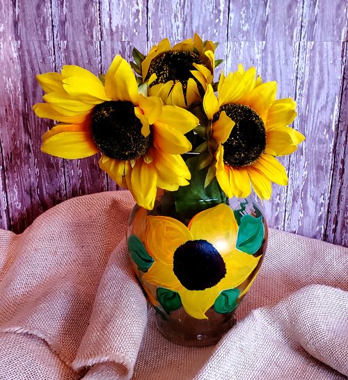 hand painted country sunflower flower vase