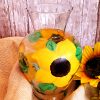 Hand Painted Sunflower Glass Vase, Country Farmhouse Décor, Table Centerpiece, 4