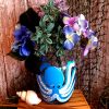 Hand Painted Blue Octopus Glass Vase