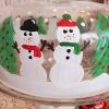 One Of A Kind Hand Painted Upcycled Snowman Christmas Domed Cake Plate Cake Stand Closeup