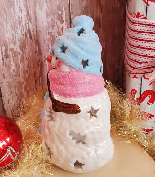 Pastel Snowman Tealight Candle Holder Luminary Shabby Chic Christmas Decor