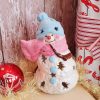 Shabby Chic Pink and Blue Glittered Snowman Tealight Candle Holder