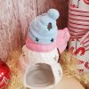 Shabby Chic Pastel Pink and Blue Glittered Snowman Tealight Candle Holder Back