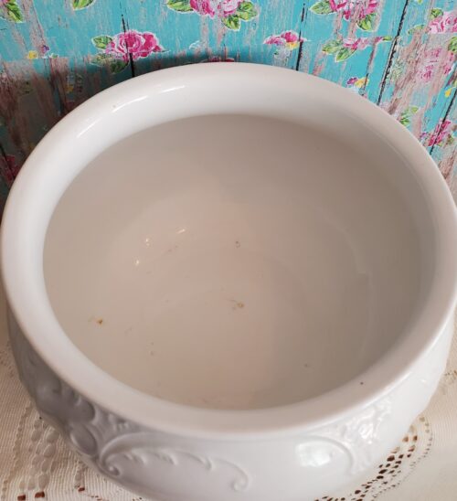 Antique Victorian White Ornate Chamber Pot Inside