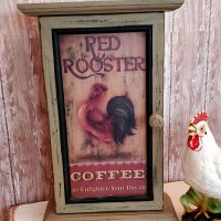 Vintage Red Rooster Coffee Key Storage Cabinet