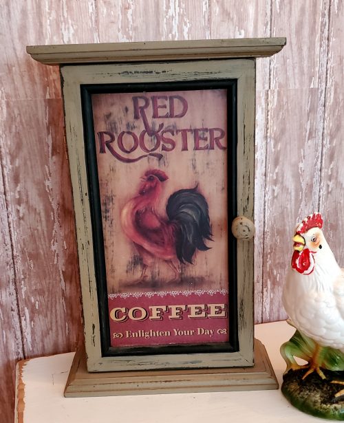Vintage Red Rooster Coffee Key Storage Cabinet