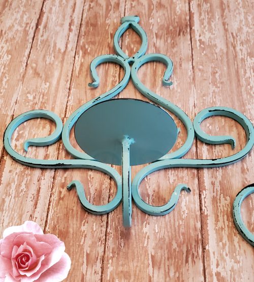Turquoise Cast Iron Metal Scroll Candle Wall Sconces Bottom