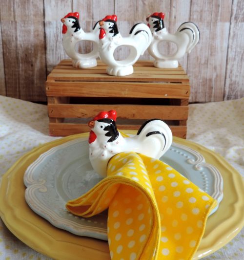 Ceramic Rooster Napkin Rings Holders