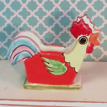 Vintage Nino Parrucca Folkart Rooster Chicken Napkin Holder