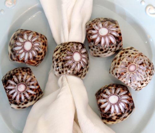 Cowrie Seashell Napkin Rings – Set of 4 Coastal Table Decor | Beachcore Style | Ocean-Inspired Dining | Beach Wedding or Summer Host Gift