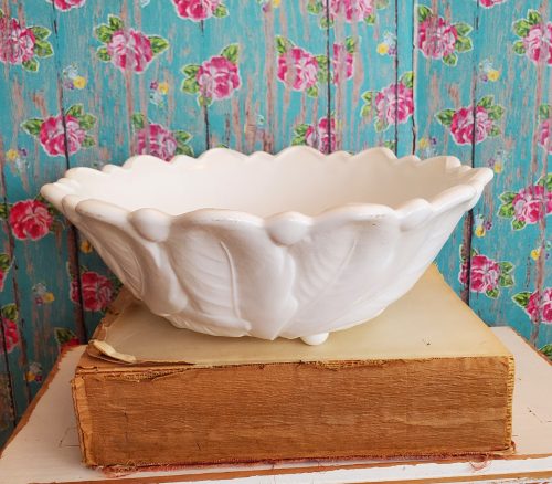 Vintage Indiana Glass Co Wild Rose Milk glass Footed Bowl