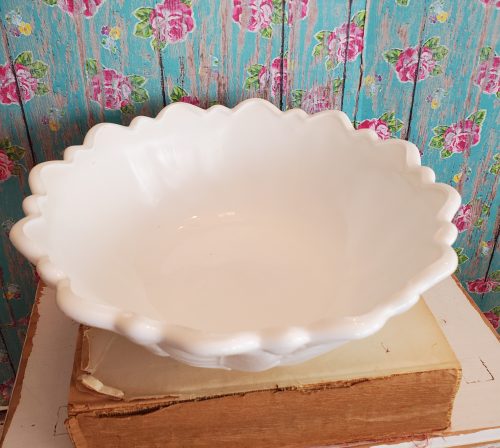 Vintage Indiana Glass Co Wild Rose with Cabbage Leaves Milk Glass Footed Bowl
