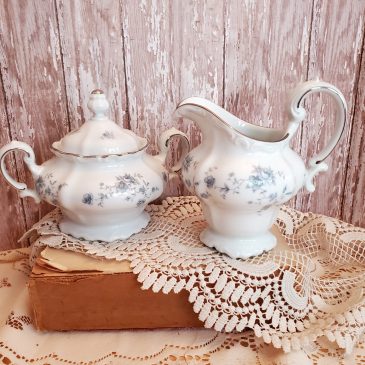 Vintage Johann Haviland Blue Garland Bavaria Creamer & Sugar Bowl Set