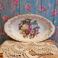 Vintage Oval Pickle Relish Dish with Gold Gilt Edging and Fruit Motif