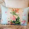 Vintage Inspired Shabby Chic Rose Pillow in Soft Green