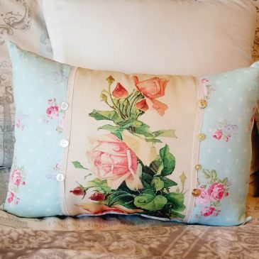 Shabby Chic Pastel Green & Pink Floral Lumbar Pillow
