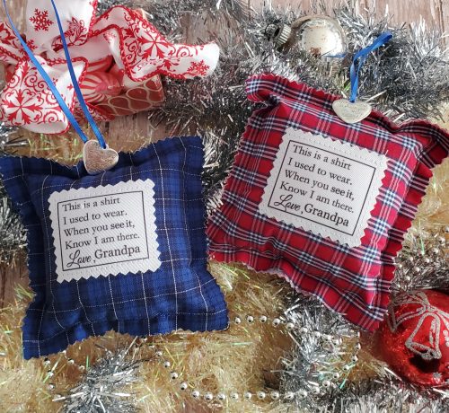 Square Memory Ornaments Made From Loved Ones Clothing