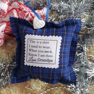 Custom Square Memorial Christmas Ornament Made From Loved One’s Clothing