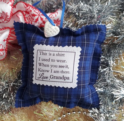 Square Memory Ornaments Made From Loved Ones Clothing