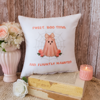pink coquette ghost halloween throw pillow