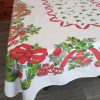 Vintage 1950s–1960s Mid-Century Christmas Tablecloth Holly Bells and Ribbon Motif