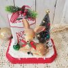 Handmade Letters to Santa retro Christmas diorama with resin deer, snowy bottle brush tree, glass ornaments, faux snow, and red wood base.